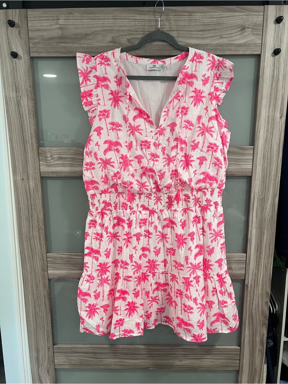 Vineyard Vines Pink and White Palm Print Dress